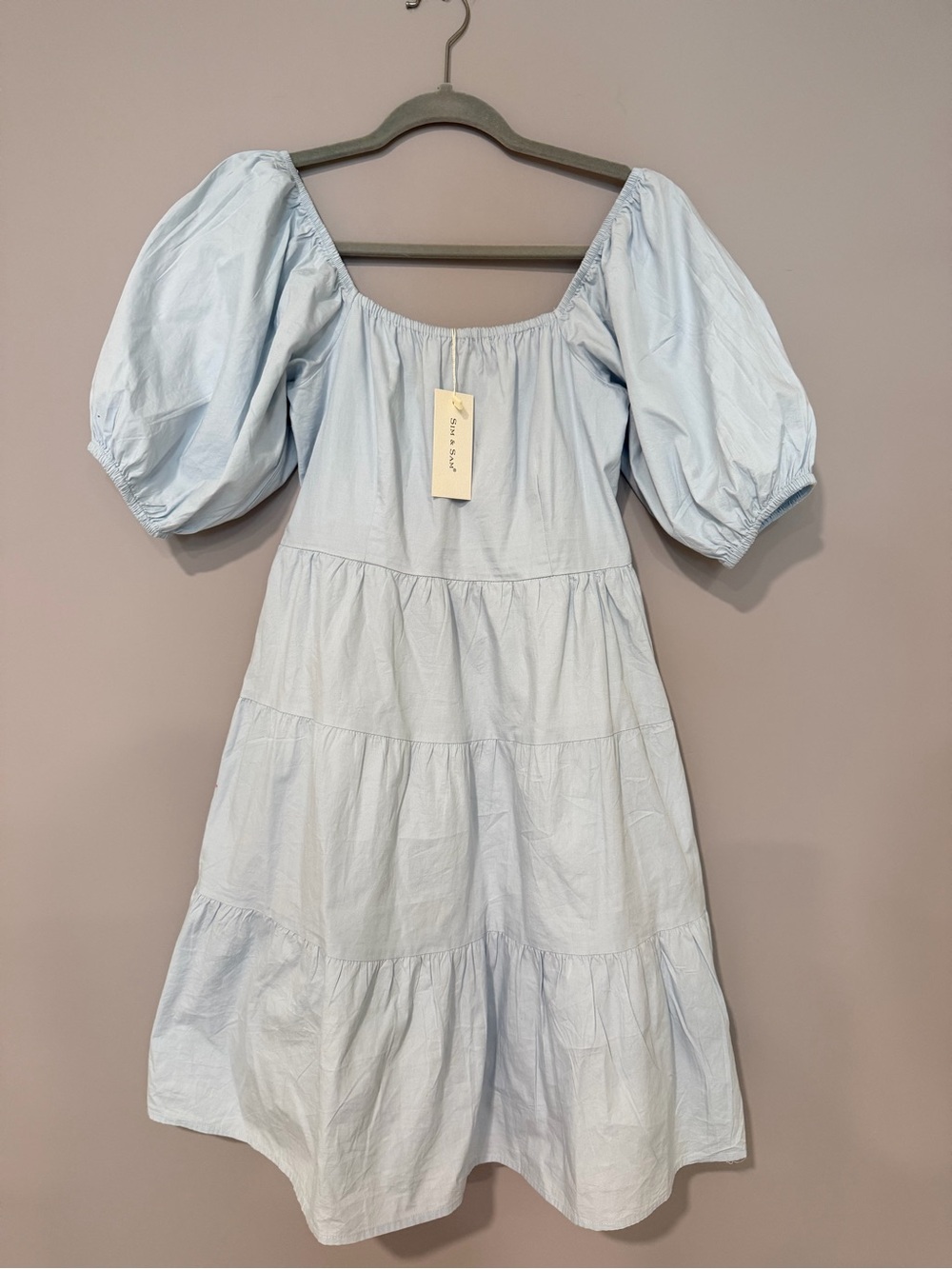 Light Blue Cotton Puff Sleeve Dress – Junior Girls Size S